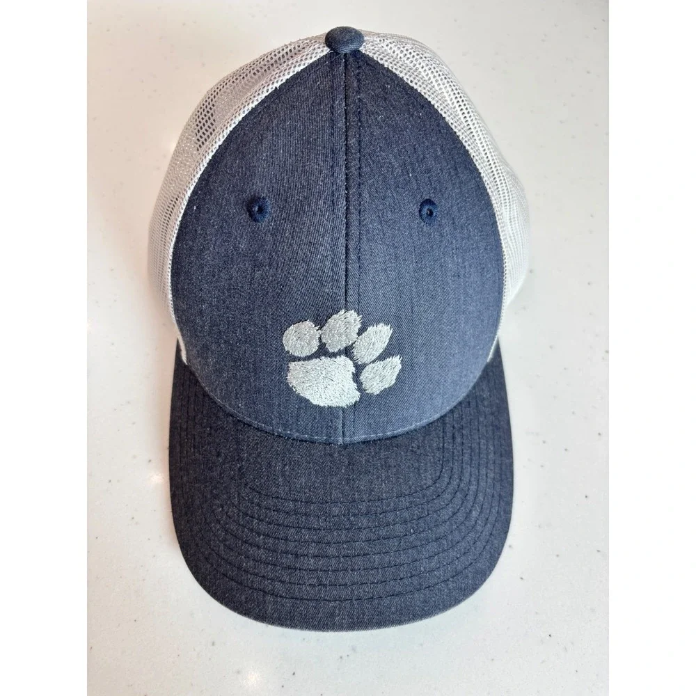 Richardson 115 Low Pro Trucker Hat Navy Blue Denim Mesh Paw Print Snapback Cap